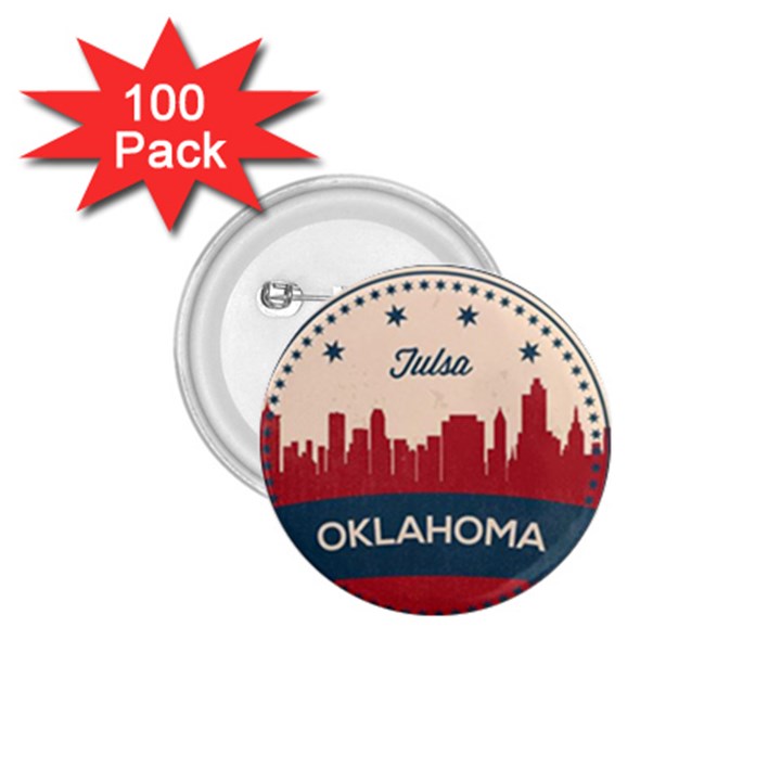 Tulsa Oklahoma Retro Skyline 1.75  Buttons (100 pack) 