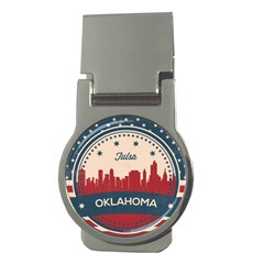 Tulsa Oklahoma Retro Skyline Money Clips (round)  by Bigfootshirtshop