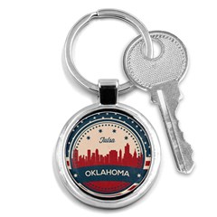 Tulsa Oklahoma Retro Skyline Key Chains (round)  by Bigfootshirtshop