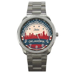 Tulsa Oklahoma Retro Skyline Sport Metal Watch by Bigfootshirtshop