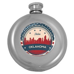 Tulsa Oklahoma Retro Skyline Round Hip Flask (5 Oz) by Bigfootshirtshop