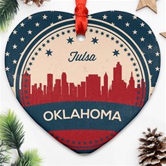 Tulsa Oklahoma Retro Skyline Heart Ornament (two Sides) by Bigfootshirtshop