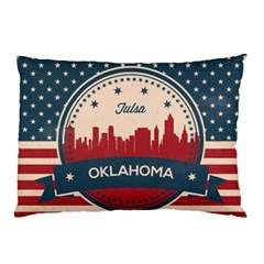 Tulsa Oklahoma Retro Skyline Pillow Case (two Sides) by Bigfootshirtshop