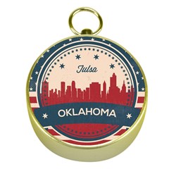 Tulsa Oklahoma Retro Skyline Gold Compasses by Bigfootshirtshop