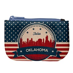 Tulsa Oklahoma Retro Skyline Large Coin Purse by Bigfootshirtshop