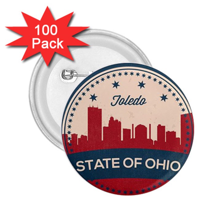 Retro Toledo Skyline 2.25  Buttons (100 pack) 