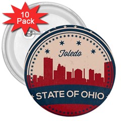 Retro Toledo Skyline 3  Buttons (10 Pack)  by Bigfootshirtshop