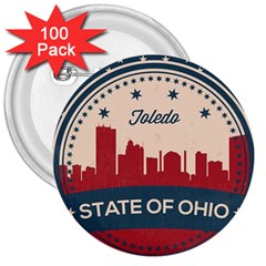 Retro Toledo Skyline 3  Buttons (100 Pack)  by Bigfootshirtshop