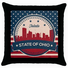 Retro Toledo Skyline Throw Pillow Case (black) by Bigfootshirtshop