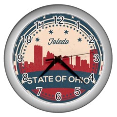 Retro Toledo Skyline Wall Clocks (silver)  by Bigfootshirtshop