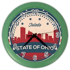 Retro Toledo Skyline Color Wall Clocks by Bigfootshirtshop