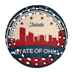 Retro Toledo Skyline Ornament (round Filigree) by Bigfootshirtshop