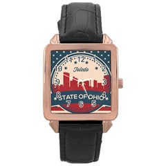 Retro Toledo Skyline Rose Gold Leather Watch  by Bigfootshirtshop