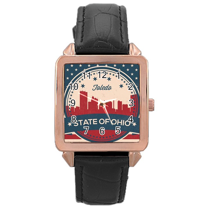 Retro Toledo Skyline Rose Gold Leather Watch 