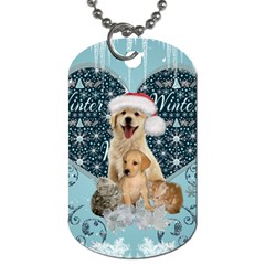 It s Winter And Christmas Time, Cute Kitten And Dogs Dog Tag (one Side) by FantasyWorld7