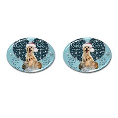 It s Winter And Christmas Time, Cute Kitten And Dogs Cufflinks (oval) by FantasyWorld7