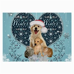 It s Winter And Christmas Time, Cute Kitten And Dogs Large Glasses Cloth (2-side) by FantasyWorld7