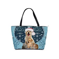 It s Winter And Christmas Time, Cute Kitten And Dogs Shoulder Handbags by FantasyWorld7