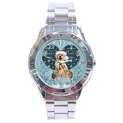 It s Winter And Christmas Time, Cute Kitten And Dogs Stainless Steel Analogue Watch by FantasyWorld7