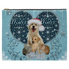 It s Winter And Christmas Time, Cute Kitten And Dogs Cosmetic Bag (xxxl)  by FantasyWorld7