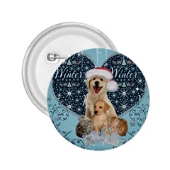 It s Winter And Christmas Time, Cute Kitten And Dogs 2 25  Buttons by FantasyWorld7