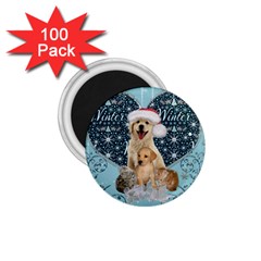 It s Winter And Christmas Time, Cute Kitten And Dogs 1 75  Magnets (100 Pack)  by FantasyWorld7