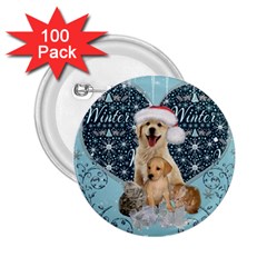 It s Winter And Christmas Time, Cute Kitten And Dogs 2 25  Buttons (100 Pack)  by FantasyWorld7