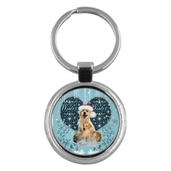 It s Winter And Christmas Time, Cute Kitten And Dogs Key Chains (round)  by FantasyWorld7