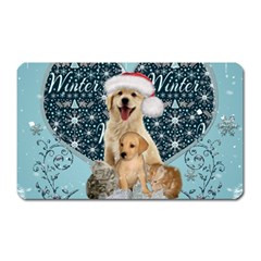 It s Winter And Christmas Time, Cute Kitten And Dogs Magnet (rectangular) by FantasyWorld7