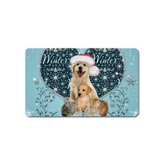 It s Winter And Christmas Time, Cute Kitten And Dogs Magnet (name Card) by FantasyWorld7