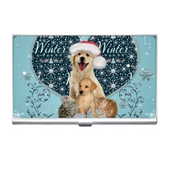 It s Winter And Christmas Time, Cute Kitten And Dogs Business Card Holders by FantasyWorld7