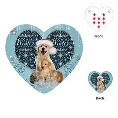 It s Winter And Christmas Time, Cute Kitten And Dogs Playing Cards (heart)  by FantasyWorld7