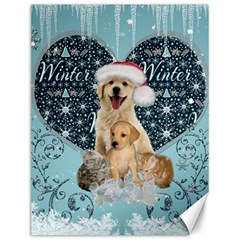 It s Winter And Christmas Time, Cute Kitten And Dogs Canvas 12  X 16   by FantasyWorld7