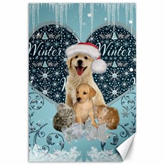 It s Winter And Christmas Time, Cute Kitten And Dogs Canvas 20  X 30   by FantasyWorld7