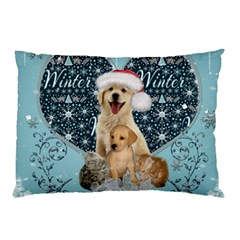 It s Winter And Christmas Time, Cute Kitten And Dogs Pillow Case (two Sides) by FantasyWorld7