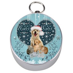 It s Winter And Christmas Time, Cute Kitten And Dogs Silver Compasses by FantasyWorld7