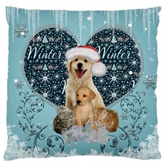 It s Winter And Christmas Time, Cute Kitten And Dogs Standard Flano Cushion Case (one Side)