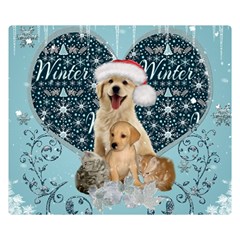 It s Winter And Christmas Time, Cute Kitten And Dogs Double Sided Flano Blanket (small)  by FantasyWorld7