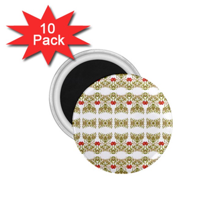 Striped Ornate Floral Print 1.75  Magnets (10 pack) 