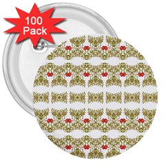 Striped Ornate Floral Print 3  Buttons (100 Pack)  by dflcprints