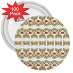 Striped Ornate Floral Print 3  Buttons (100 pack)  Front