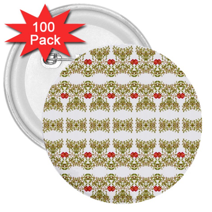 Striped Ornate Floral Print 3  Buttons (100 pack) 