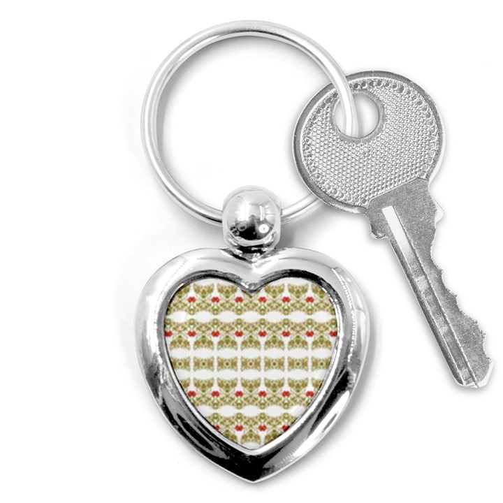 Striped Ornate Floral Print Key Chains (Heart) 