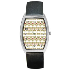 Striped Ornate Floral Print Barrel Style Metal Watch by dflcprints