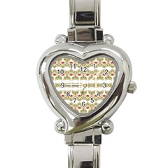 Striped Ornate Floral Print Heart Italian Charm Watch by dflcprints