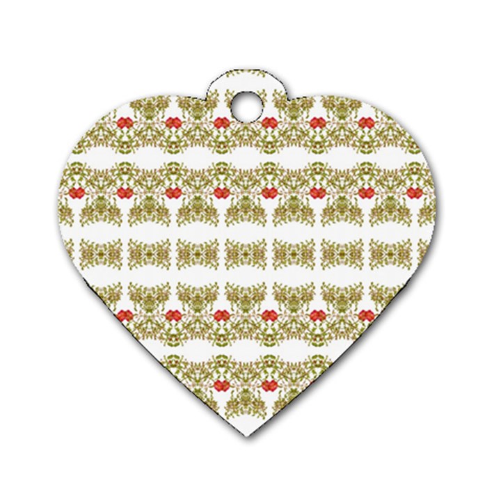 Striped Ornate Floral Print Dog Tag Heart (One Side)