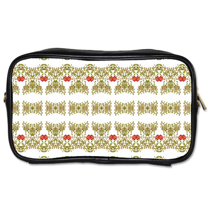 Striped Ornate Floral Print Toiletries Bags 2-Side