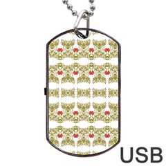 Striped Ornate Floral Print Dog Tag Usb Flash (two Sides) by dflcprints