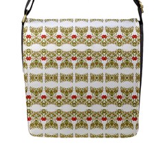 Striped Ornate Floral Print Flap Messenger Bag (l) 