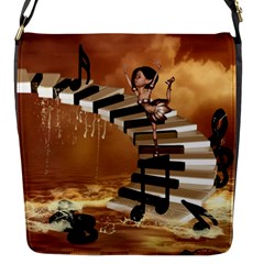 Cute Little Girl Dancing On A Piano Flap Messenger Bag (s) by FantasyWorld7